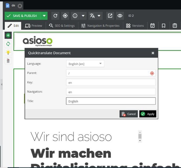 use of DeepL module on the asioso website