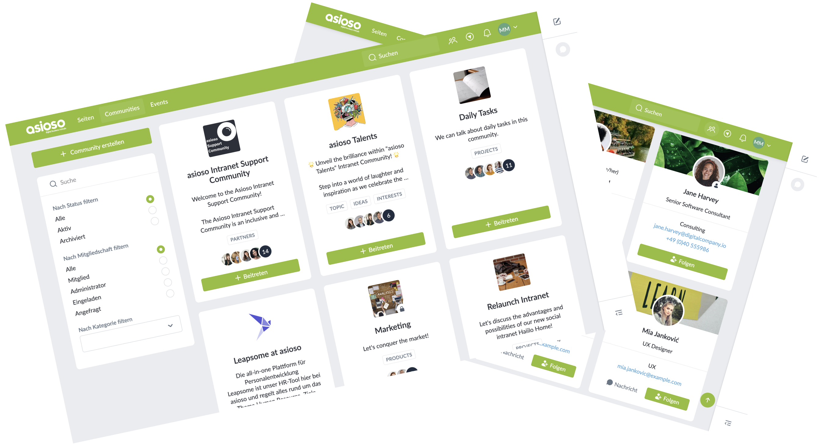Haiilo app displaying tasks dashboard for asioso 