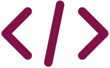  IT symbol with a pair of arrows and a slash in purple and white.